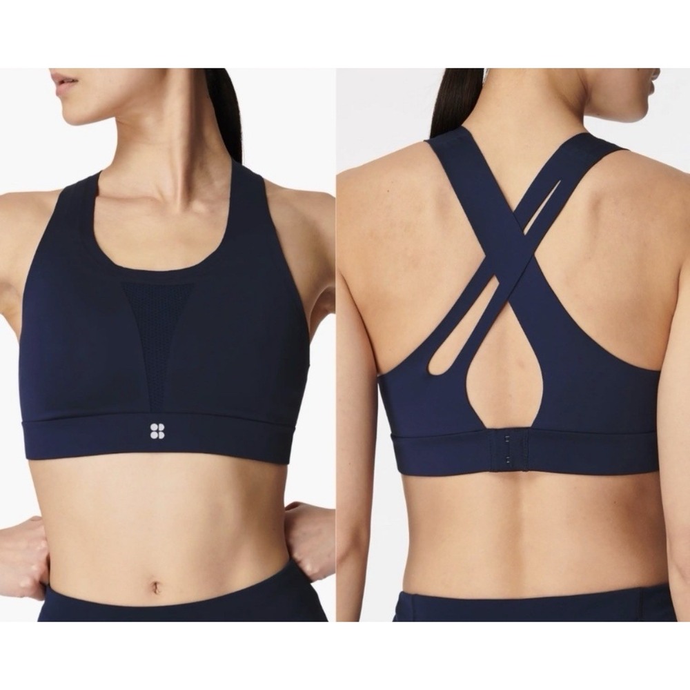 Sweaty Betty All Train Sports Bra WOMENS SIZE 34 D/DD NAVY BLUE Workout Athletic